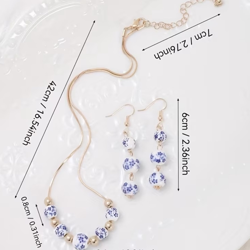 NEW! Elegant Gold and Blue Floral Jewelry Set. Vintage jewelry set 💙 - Picture 4 of 6